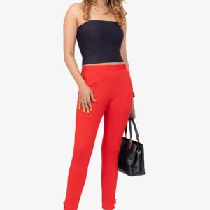 Slub Lycra Cotton Pant - Tomato Red