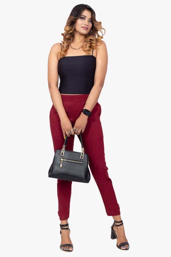 Slub Lycra Cotton Pant - Cherry Red