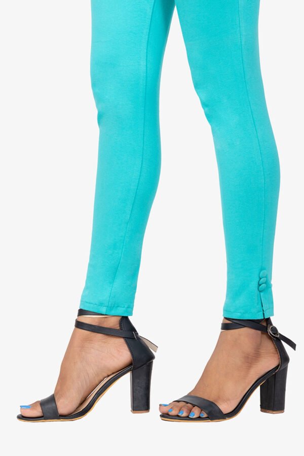 Slub Lycra Cotton Pant - Cyan