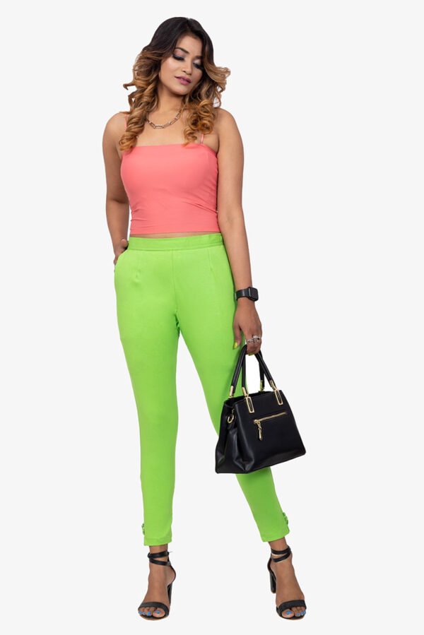Slub Lycra Cotton Pant - Parrot Green