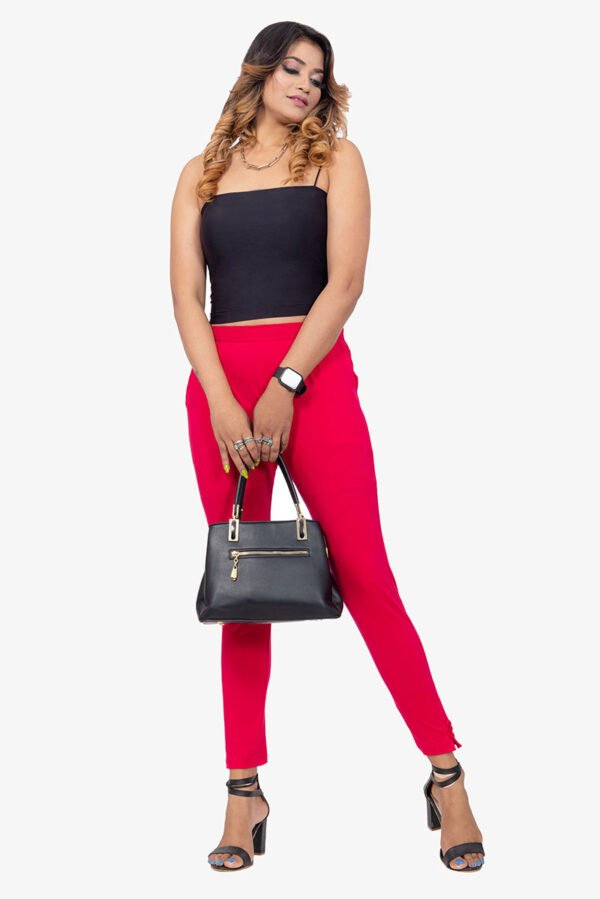 Slub Lycra Cotton Pant - Pinkish Red