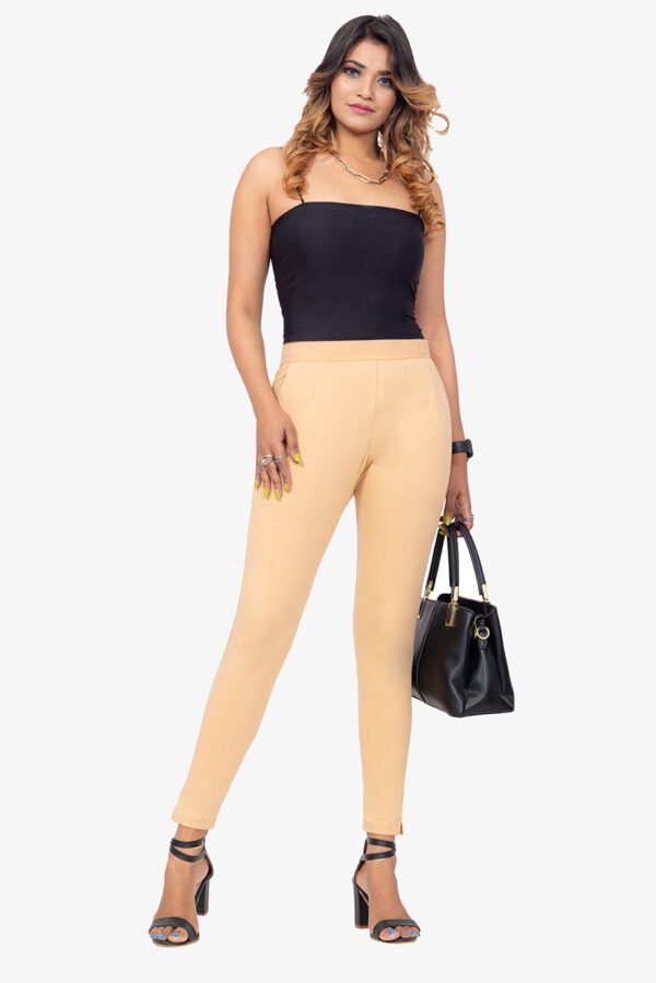 Slub Lycra Cotton Pant - Peach Fuzz