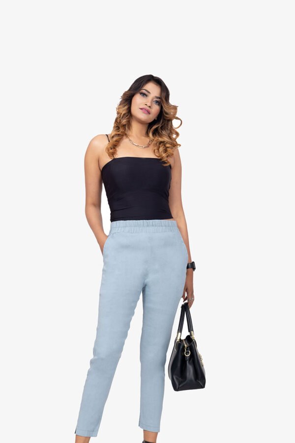 Slub Lycra Cotton Pant (RB) - Light Steel Blue